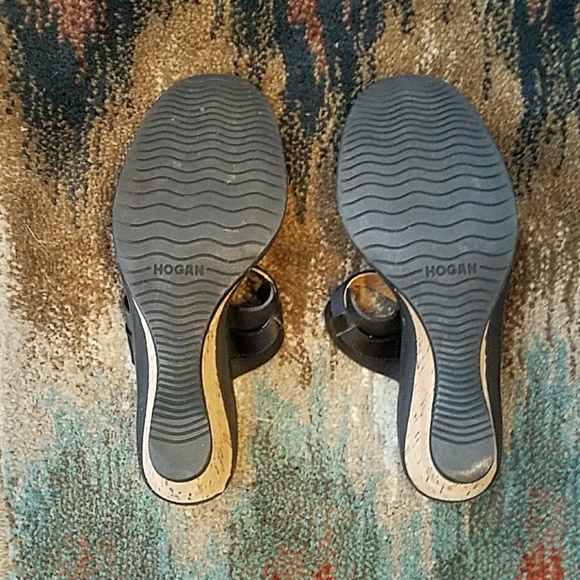 Hogan Leather and Satin Black Slide Wedge Sandals - Picture 4 of 4